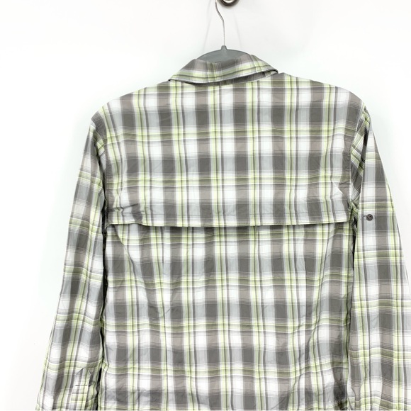 LL Bean Women Size Large Shirt Button Down Top Gray White Plaid Vented Nylon - Picture 5 of 7